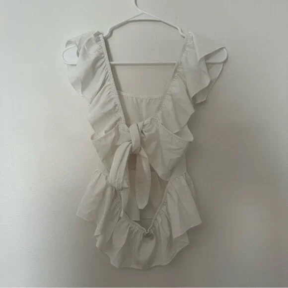 SHEIN White Puff Sleeve Peplum Blouse - Picture 3 of 3